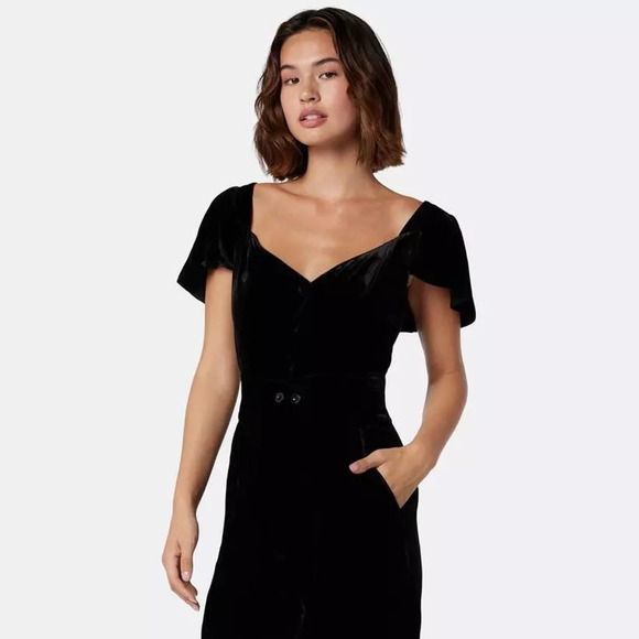 Joie Juniper Velvet Flutter Sleeve Blouse Top Black Caviar Women 8 NWT